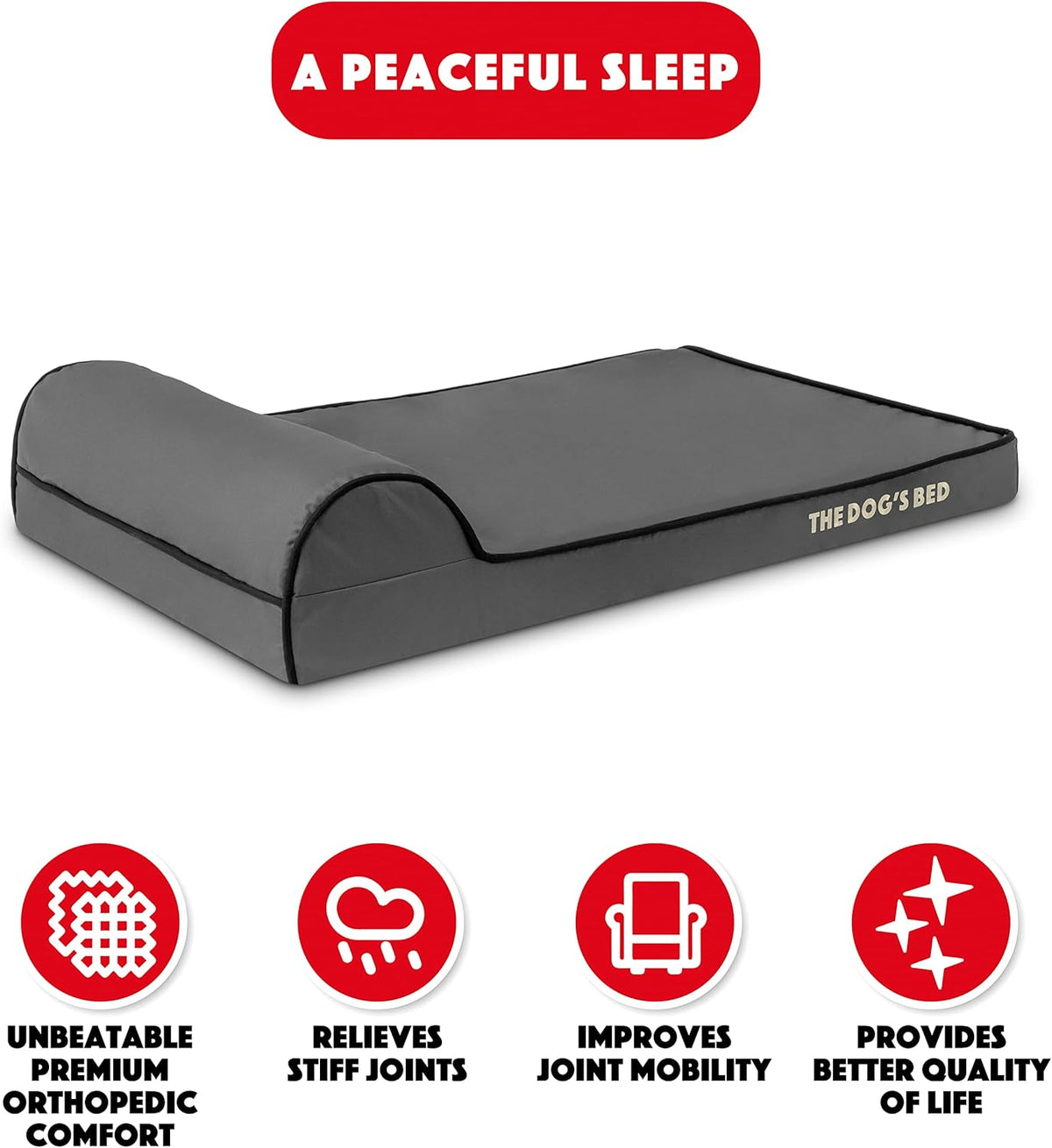 The Dog’s Bed Orthopedic Headrest Dog Bed Med Grey/Black 34x22, Memory Foam, Pain Relief: