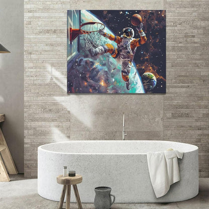 Quorin Astronaut Wall Art Funny Spaceman Basketball Pictures Space Galaxy Planet Wall Decor Canvas