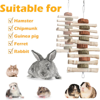 4 PCS Rabbit Chew Toys for Teeth Grinding, Delicious Bunny Cage Hanging Chew Toys, Natural Sweet