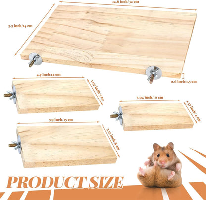 BILLIOTEAM 4-Size Bird Platforms with Wood Perches and Stand Boards - Habitat Cage Corner Shelves