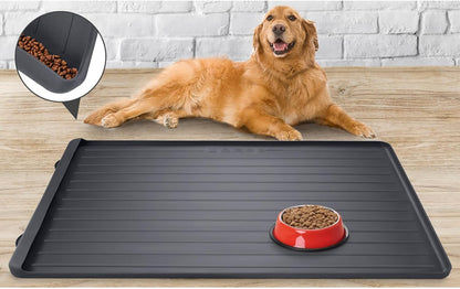 Dog Mat for Food and Water - 39.4" x 27" Large Pet Feeding Mats with Residue Collection Pocket