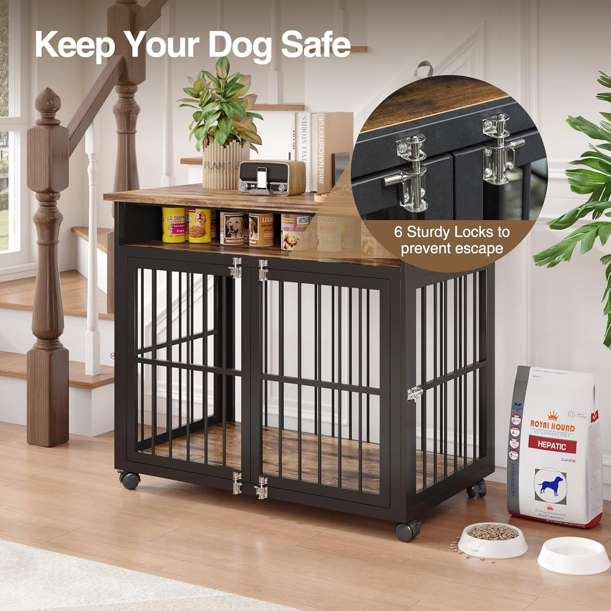 39.4" Dog Crate Furniture for Medium and Large Breed, Dog Kennel Furniture with Storage Shelf &