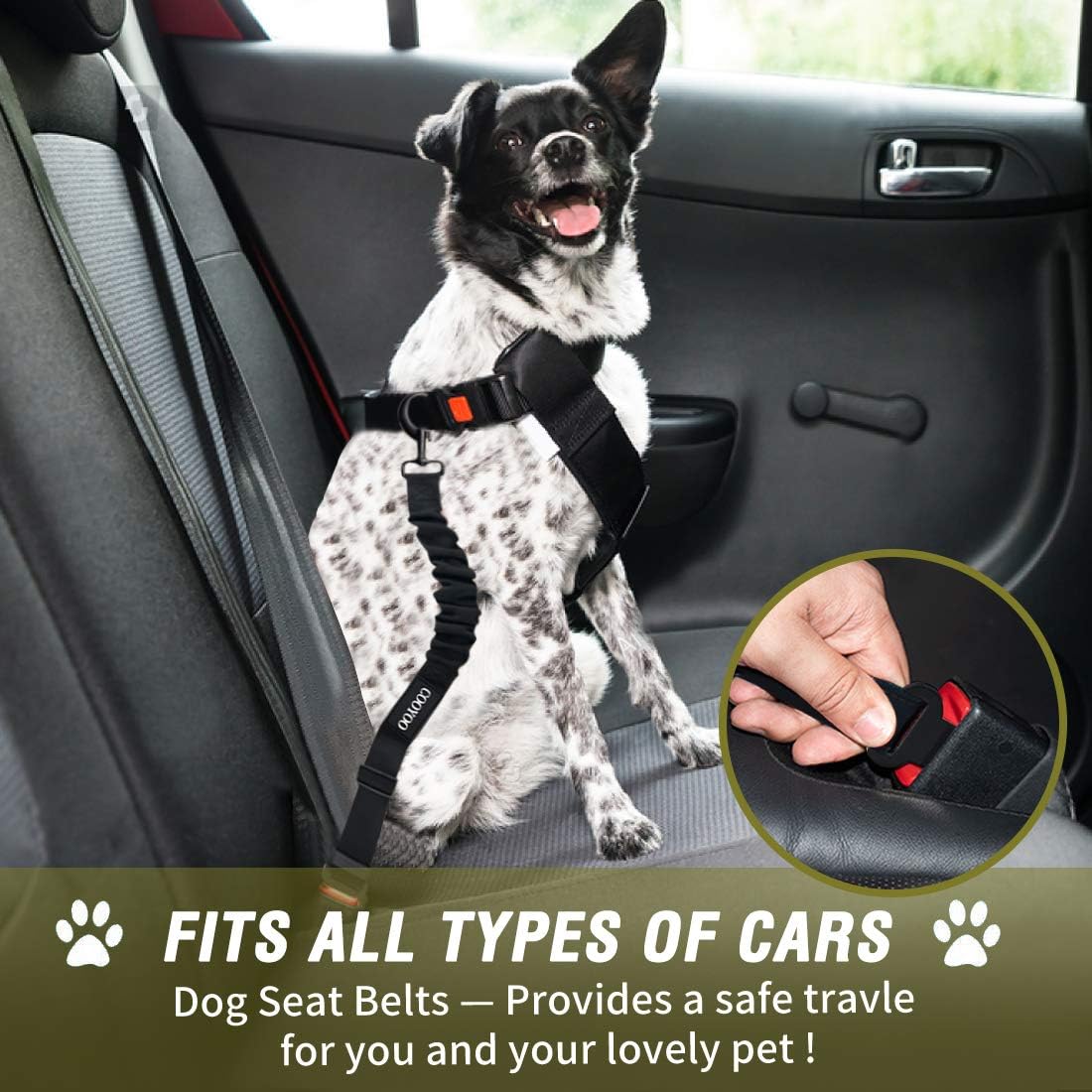 COOYOO Dog Seat Belt,3 Piece Set Retractable Dog Car Adjustable Seatbelts for Vehicle Nylon Pet