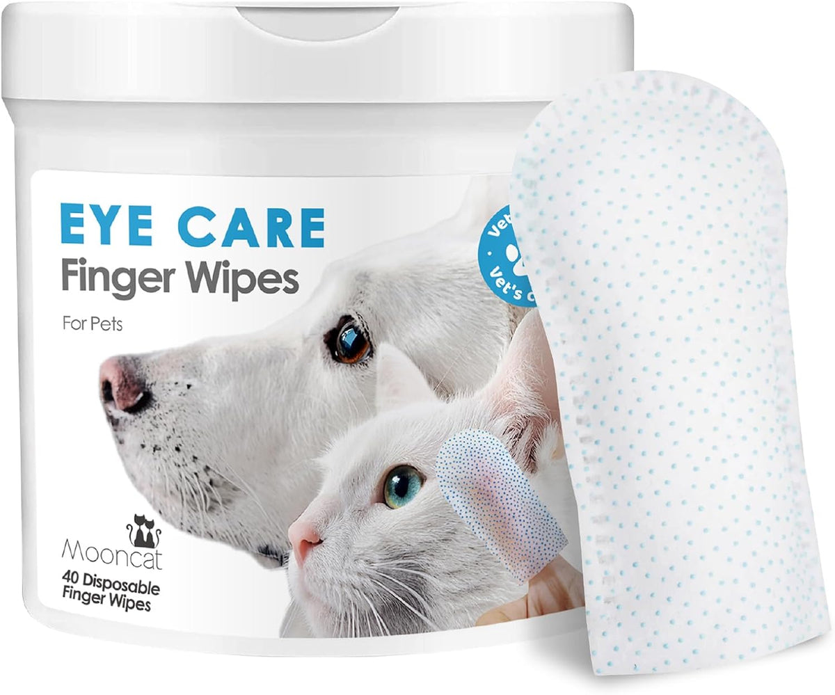Mooncat Pet Eye Wipes for Dogs & Cats - Gentle Finger Cot Design for Easy Cleaning Tear Stains &