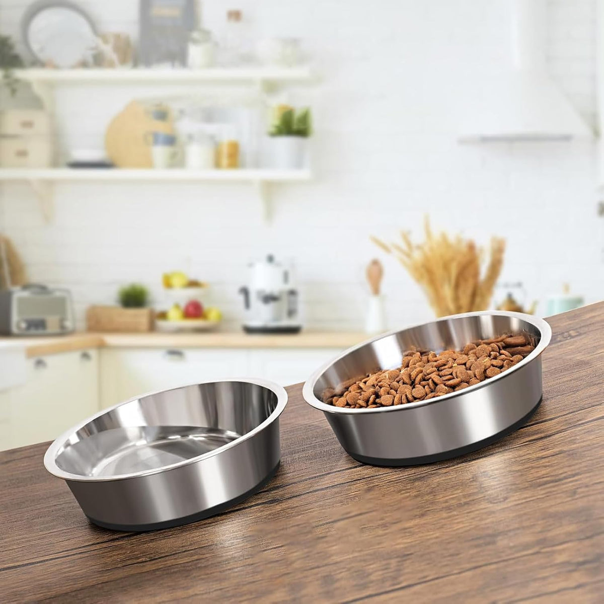 YINGFAN Stainless Steel Dog Bowls, 2 Pack Metal Dog Bowls with Non-Slip Rubber Base, Durable Food