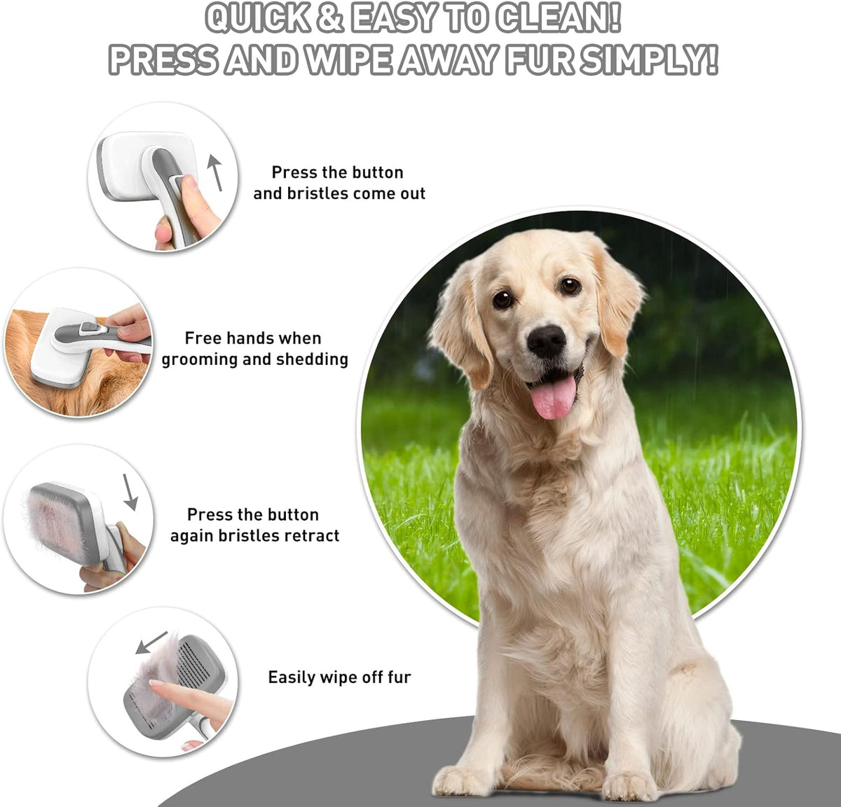 Dogs Cats Self Cleaning Slicker Brush for Shedding & Grooming Any Breed of Pets, Remove Loose