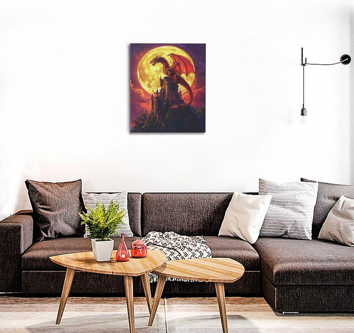 Dragon Bathroom Pictures Wall Art, Red Dragon Castle Bathroom Wall Decor, Framed Painting Canvas