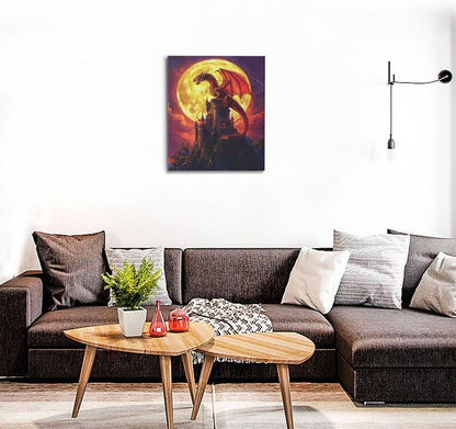 Dragon Bathroom Pictures Wall Art, Red Dragon Castle Bathroom Wall Decor, Framed Painting Canvas