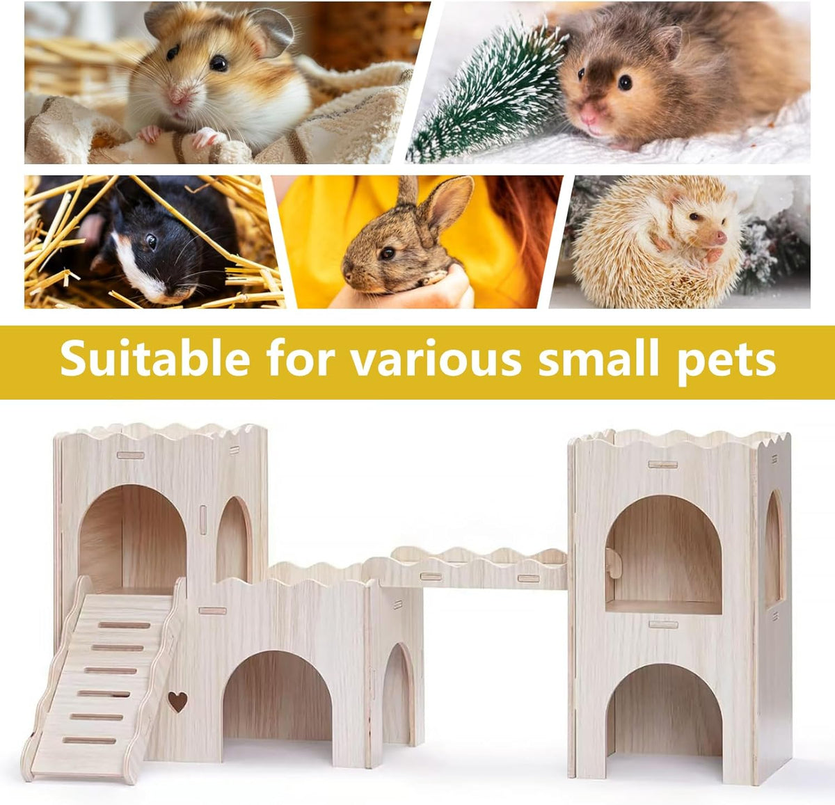Large Wooden Hamster House Castle with Double Decker,Large Hamster, Wooden Hamster Houses,Dwarf