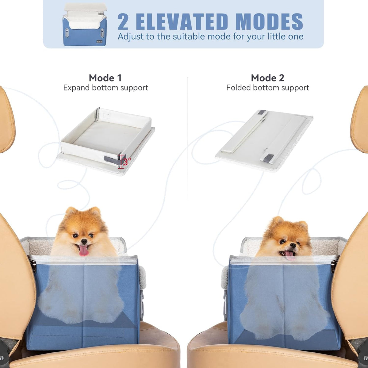PETSFIT Small Dog Car Seat, Patent Safe Buckles Dog Booster Car Seat, Puppy Car Seat with Safety