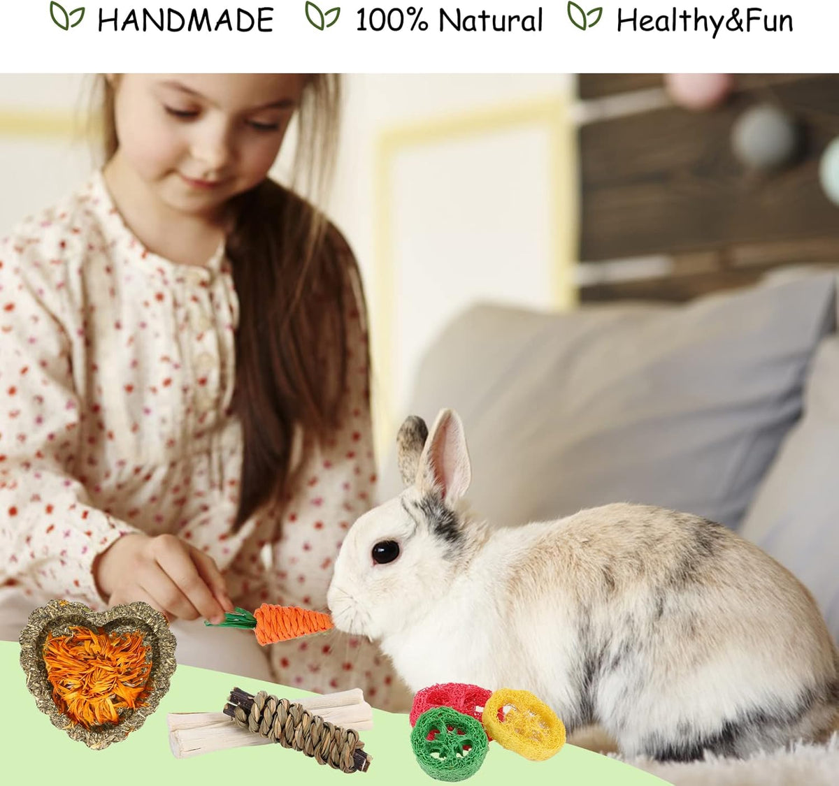 VESPRO Bunny Toys, 21PCS Rabbit Chew Toys for Teeth, Guinea Pig Natural Treats, Timothy Hay Sticks