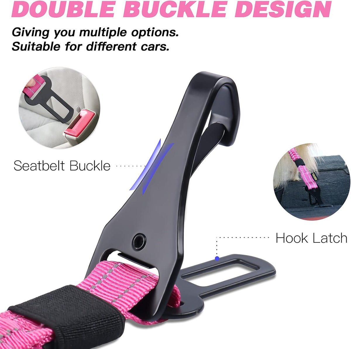 AUBELL Dog Seat Belt for Car,2 Pack Set 3-in-1 Adjustable Reflective Bungee Heavy Duty Dog Car