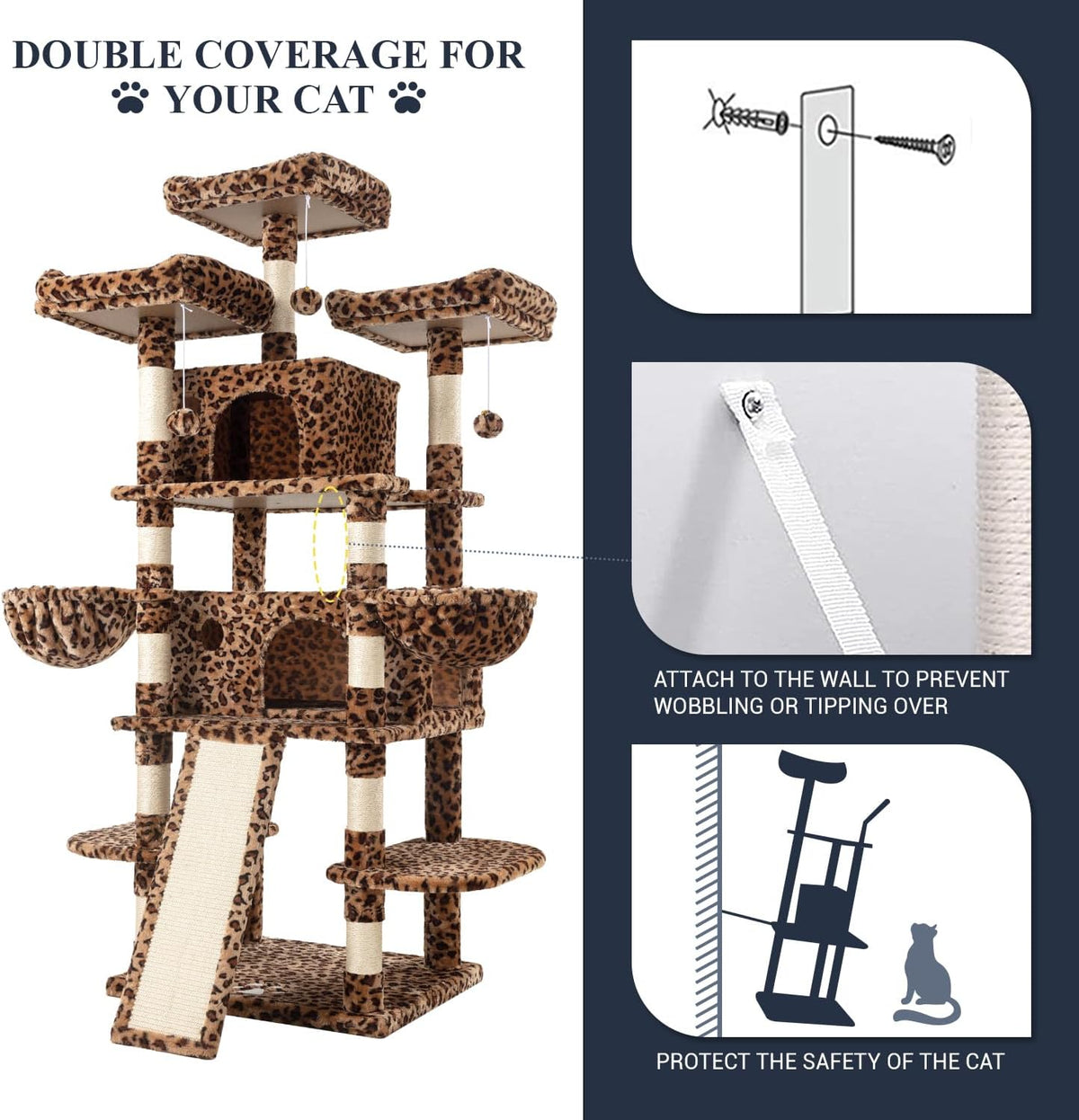 Allewie 68 Inches Cat Tree/House and Towers for Big Feline/Scratching Post/Multi-Level Large Kitty