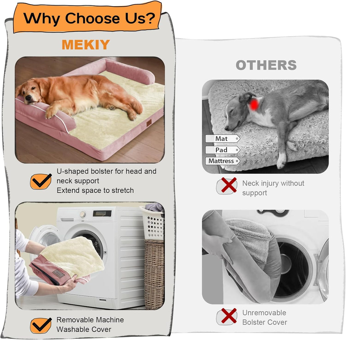 Orthopedic Washable Large Dog Bed, Pink Dog Beds with Removable Cover, Large XXXL Pet Dogs with