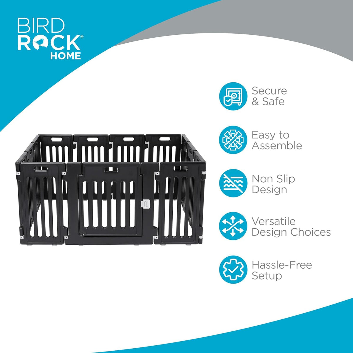 BIRDROCK HOME Dog Playpen w/Door, 12 Panel, 25.6in H | Strong Plastic, Non-Slip Puppy Playpen