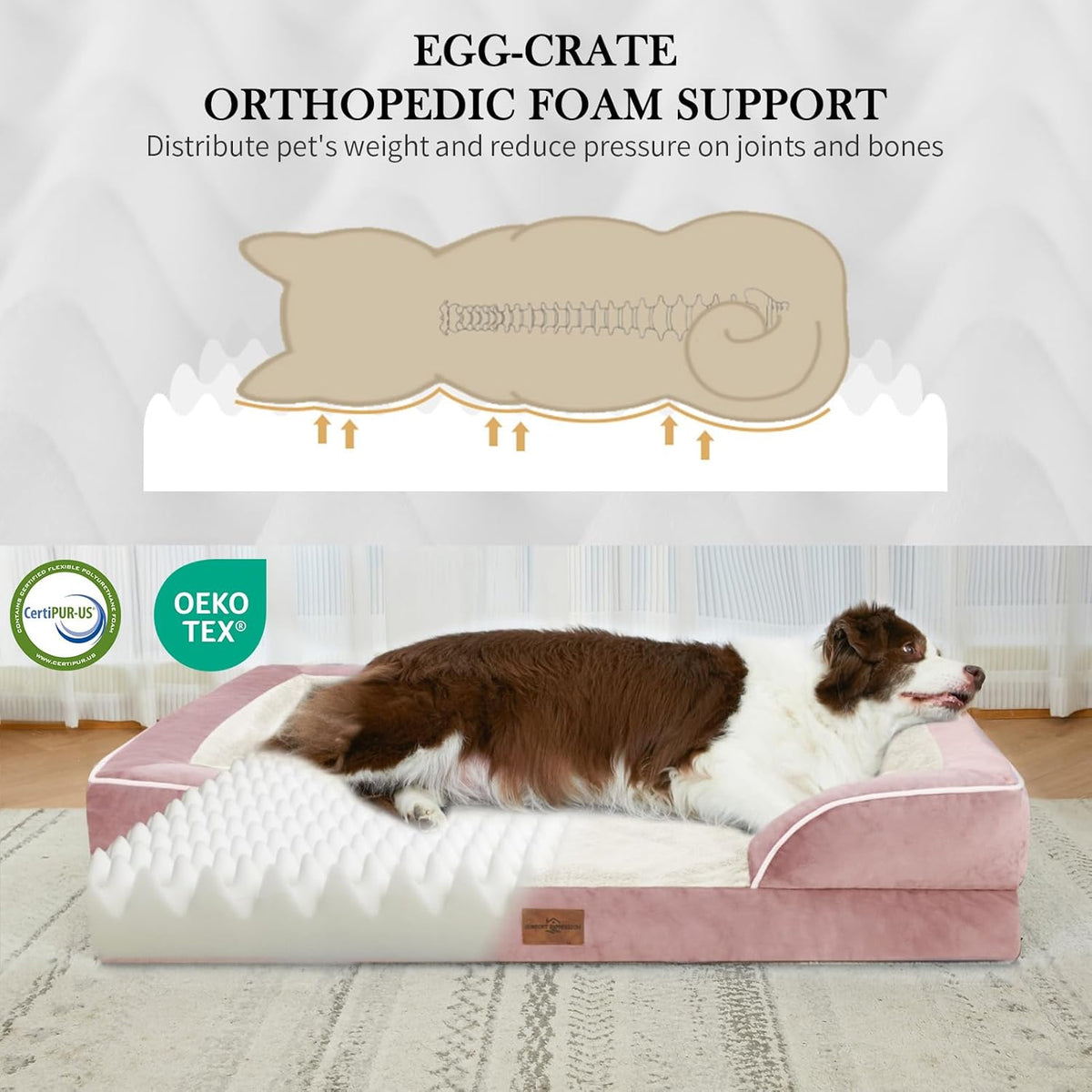 Comfort Expression Large Dog Beds Waterproof Orthopedic Foam Dog Beds for Large Dogs Sofa Comfy Pet