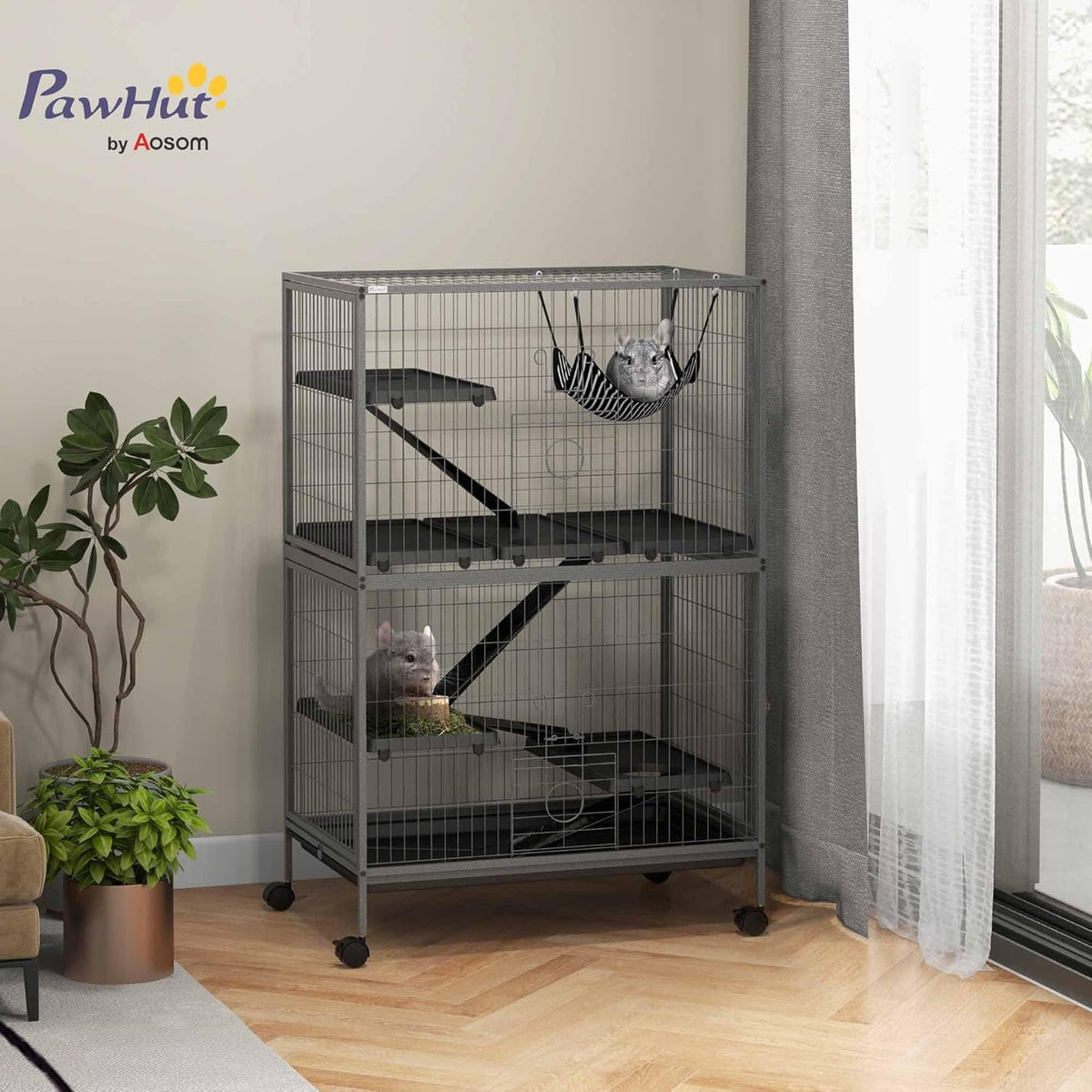 PawHut 50" 5-Tier Small Animal Cage, Ferret Cage, Large Chinchilla Cage with Hammock Accessory &
