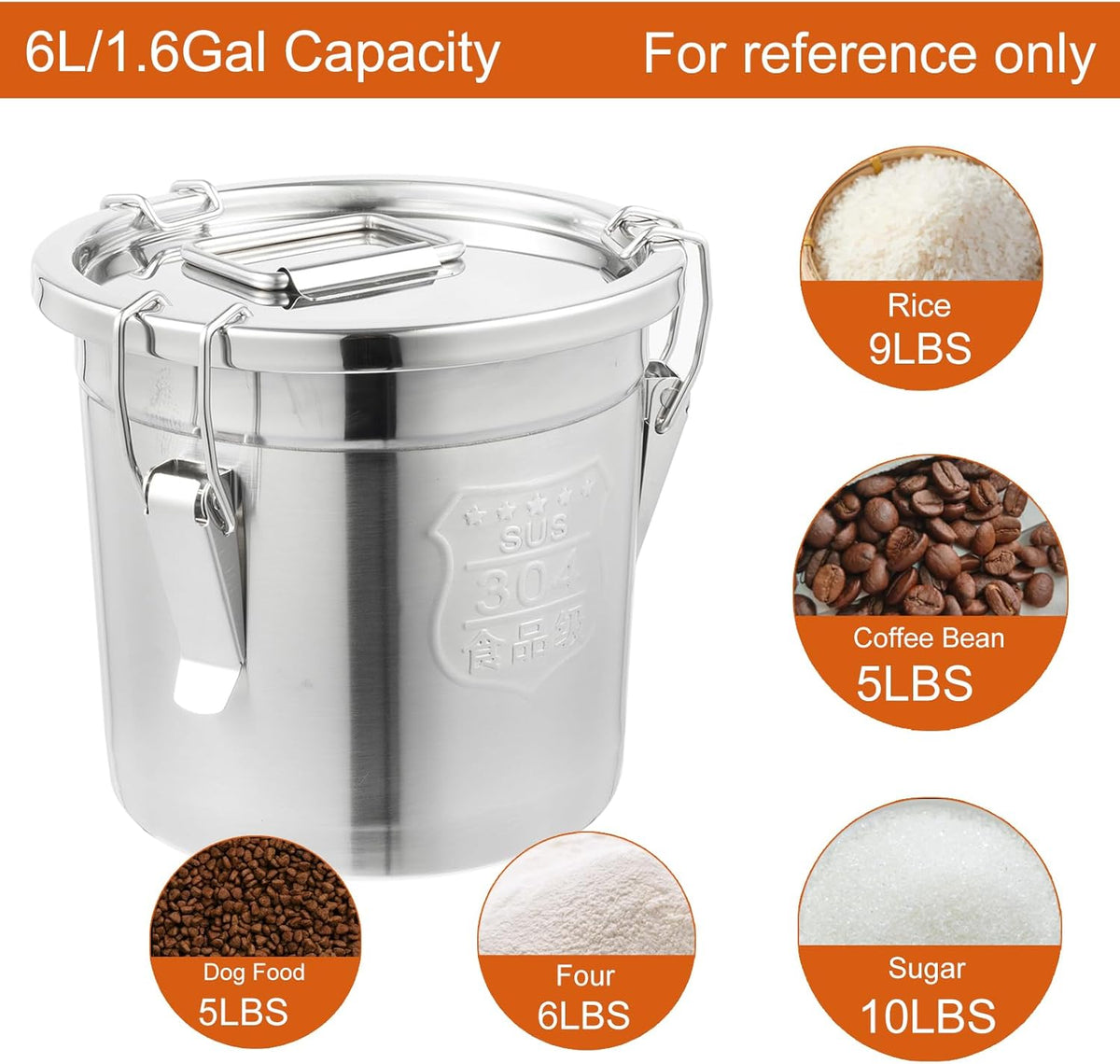 DYNAMI 304 Stainless Steel Containers With Lid,202oz Airtight Flour Container for Kitchen,5-10lbs