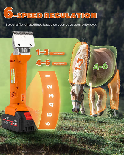 Horse Clippers Cordless, Heavy Duty Horse Grooming Kit, 6-Speed Professional Livestock Clippers