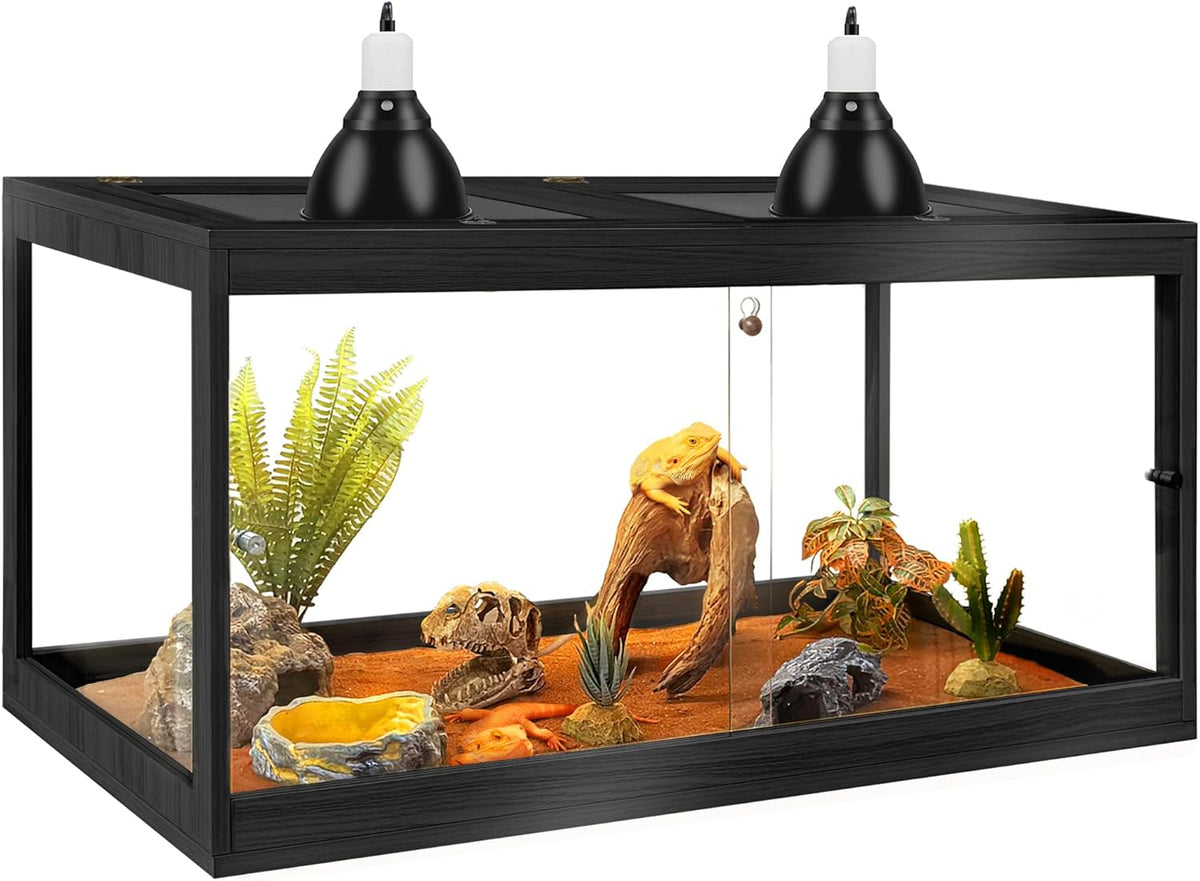 PROLEE Bearded Dragon Tank,Tempered Glass Reptile Tank with Mesh Roof and Front Sliding