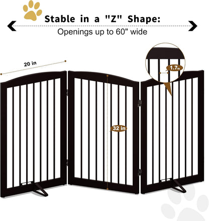Freestanding Pet Gate for Dogs, Foldable Wooden Dog Gate for House Indoor, Tall Pet Fence for