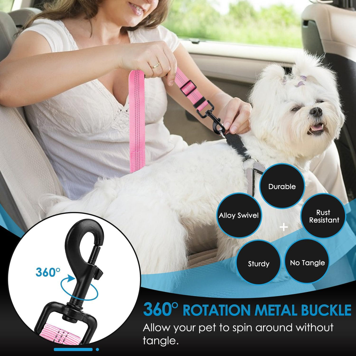 Lukovee Dog Seatbelt Leash for Cars, 2 Pack Pet Safety Seat Belt with Adjustable Buckle &