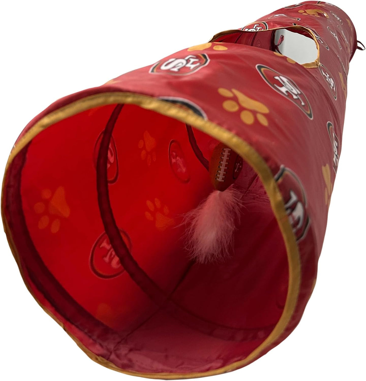 NFL San Francisco 49ers Cat Tunnel Tube Toy with Plush Football Catnip and Feathers Collapsible