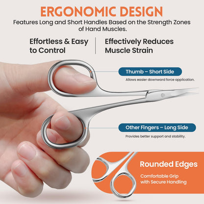 THRAU Left-Handed Cuticle Scissors – Surgical Grade Stainless Steel with Sharp Curved Tip for