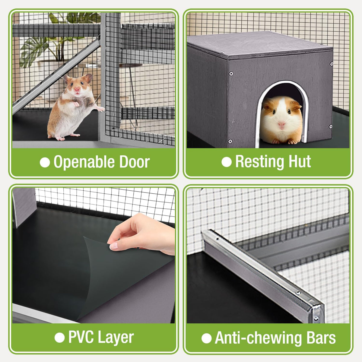 Large Ferret Cage, Chinchilla Cage with 5 Levels, Wooden Guinea Pig Cages with Wheels, Small Animal