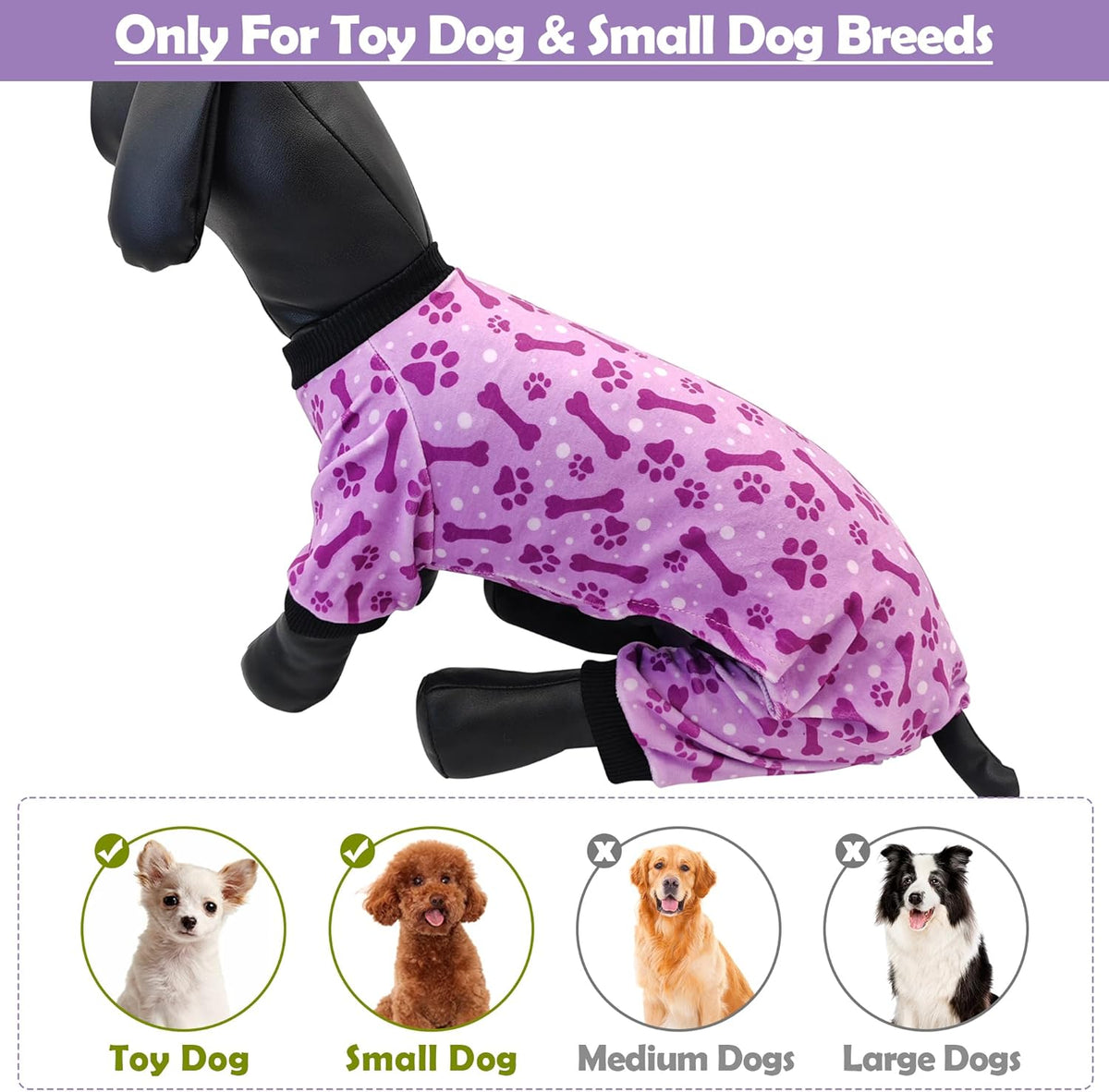 PET SHOW 4 Pack Small Dog Pajamas Paw Bone Patterns Cute Clothes for Medium Dogs Soft Fleece