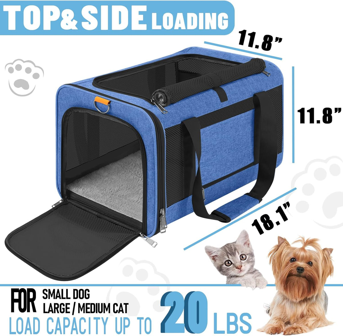 Pet Carrier Large Cats 20 lbs Top Load/Soft Sided Small Dog Travel Carriers/Collapsible Carrier Bag