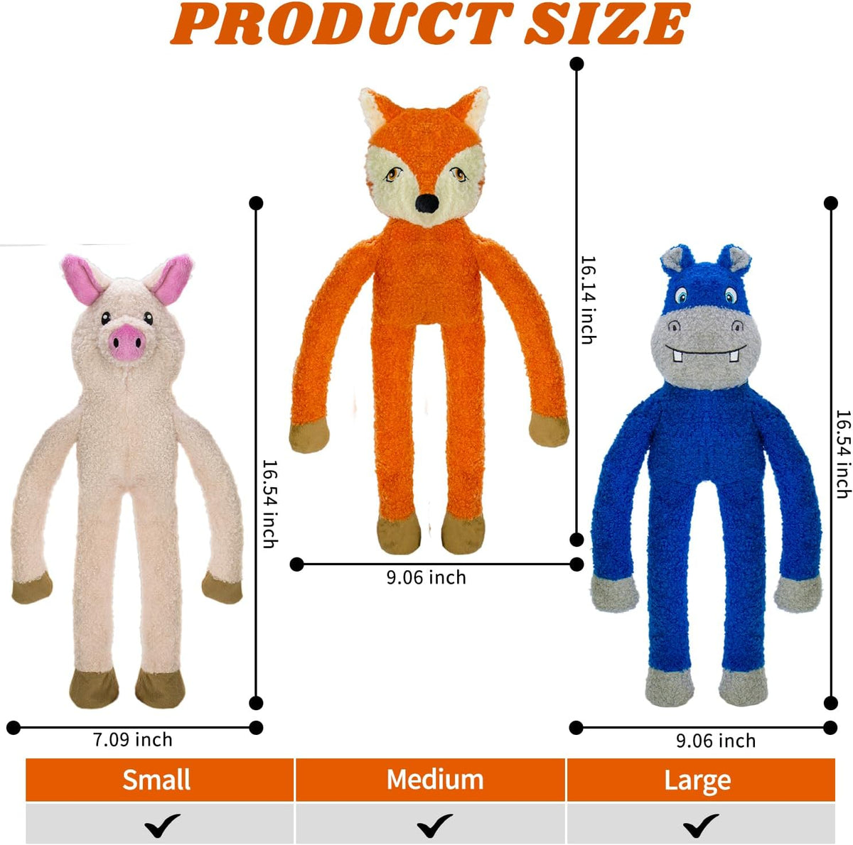 3 Pack No Stuffing Crinkle Squeaky Interactive Plush Dog Toys for Aggressive Chewers to Keep Puppy