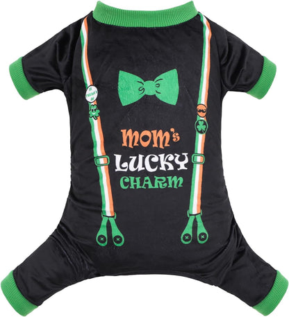 CuteBone Dog Pajamas St.Patrick's Day Puppy Onesies Small Dogs Soft Pjs Coat Cat Apparel Comfy Pet
