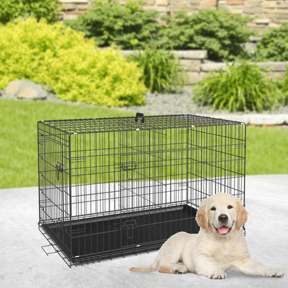 BestPet | Dog Crate | 24" | Black | Foldable Metal Kennel with Double Doors, Secure Slide-Bolt