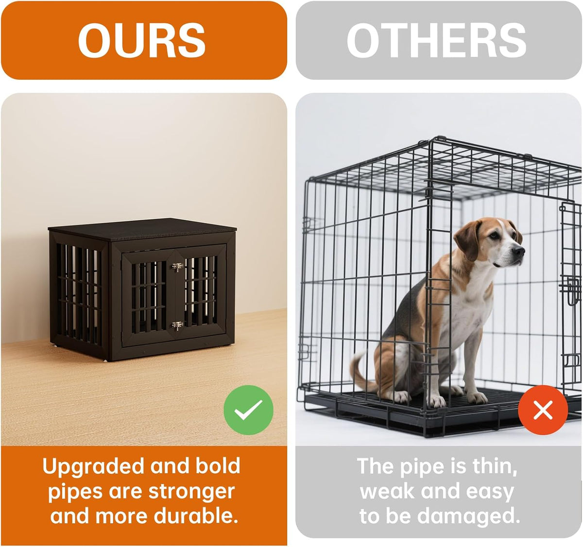 32" Heavy Duty Dog Crate Furniture for Small,Medium and Large Dogs,Rustic Wooden Dog Cage Kennel
