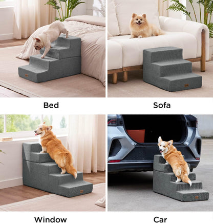 Made4Pets Dog Steps for Bed, Extra Wide Dog Stairs for High Bed Couch Sofa, 35D Foam Pet Steps for