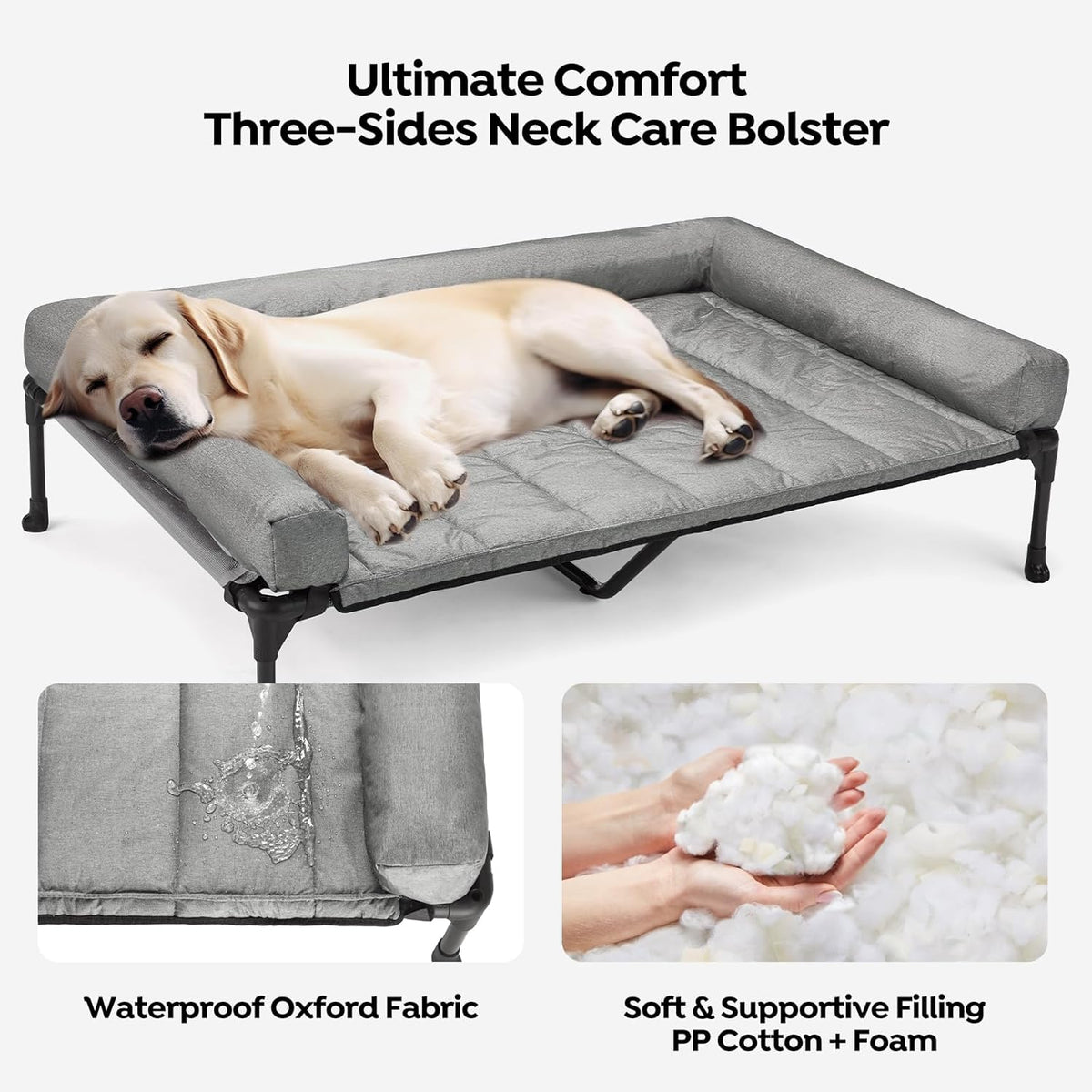 Veehoo Cooling Elevated Dog Bed Add Removable Waterproof Bolster Cushion Mat, Raised Pet Cot with