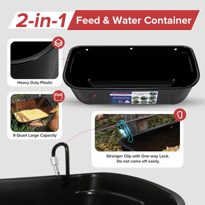 Goovilla Large Feed Trough, Hanging or Screw-in Fence Feeder with Clips, 2 Pack 9 Quart Goat Feeder