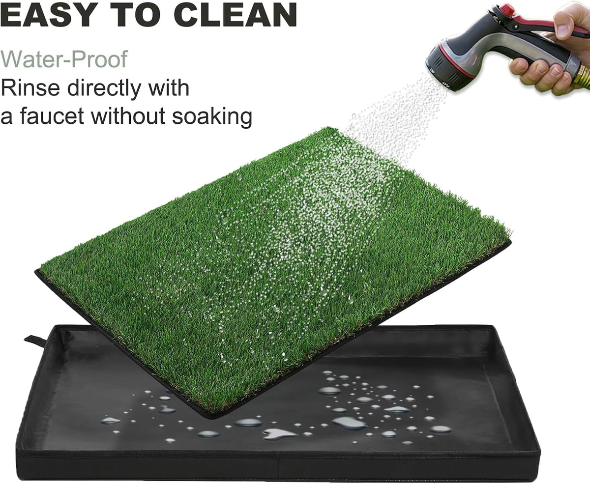 Dog Grass Pad with Foldable Dog Litter Box, Large Liner Base (33”×23”) for Balcony, 2 Artficial