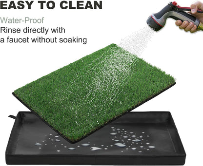 Dog Grass Pad with Foldable Dog Litter Box, Large Liner Base (33”×23”) for Balcony, 2 Artficial