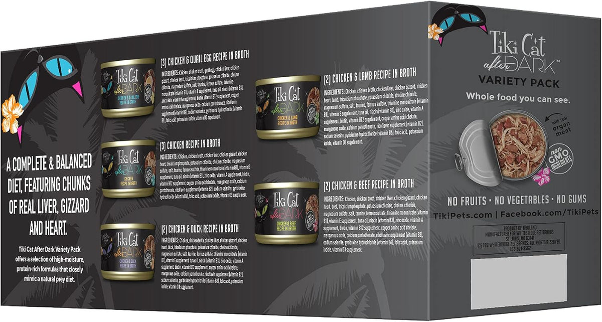 Tiki Cat After Dark, Variety Pack, High-Protein and 100% Non-GMO Ingredients, Wet Cat Food for