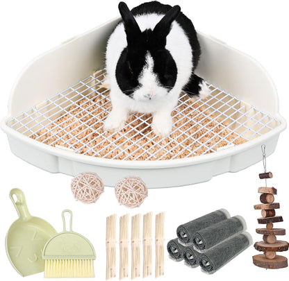 RUBYHOME Rabbit Litter Box Large Bunny Guinea Pig Corner Litter Box Potty Trainer Bigger Pet Pan