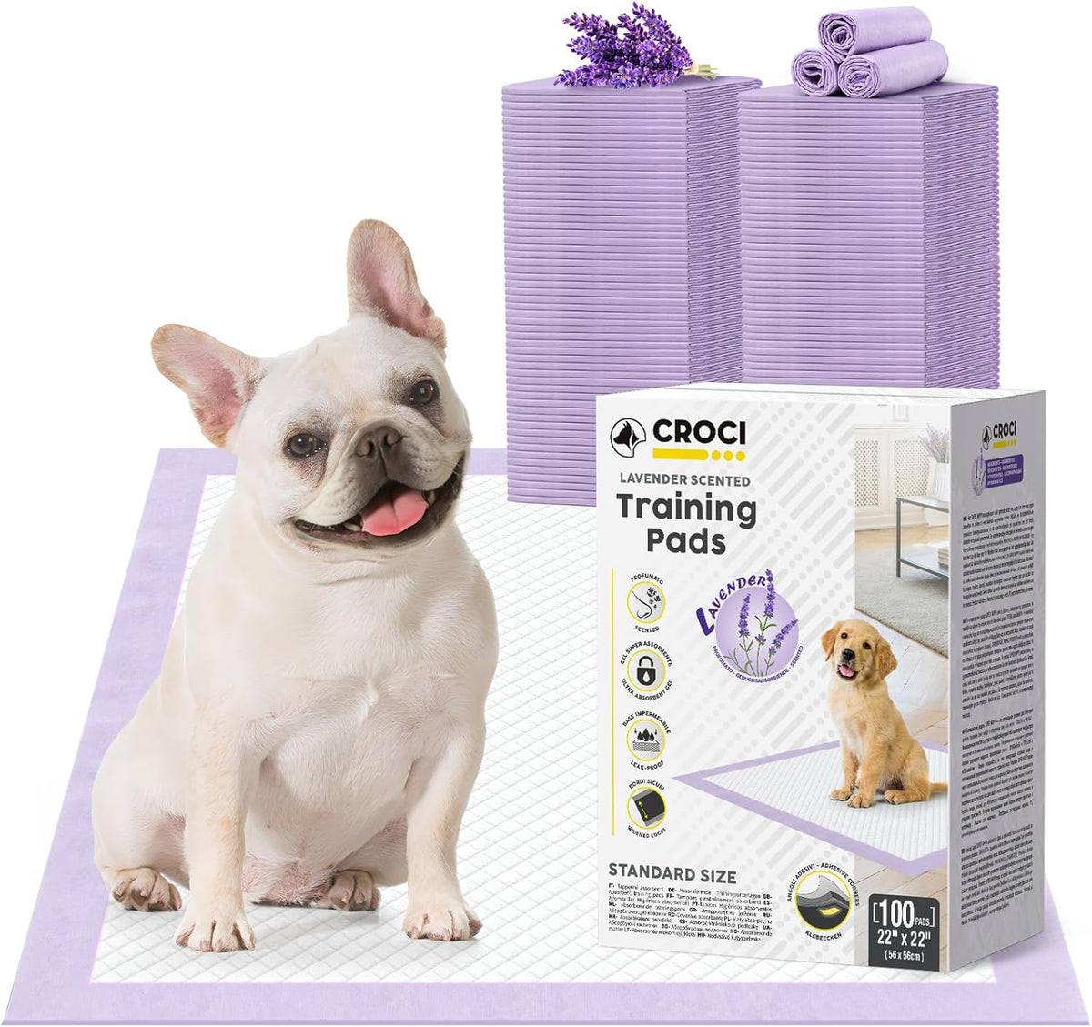 CROCI Puppy Pads 22x22in Small with Adhesive Tabs, Dog Pee Pads Absorbs Up to 3 Cups Potty