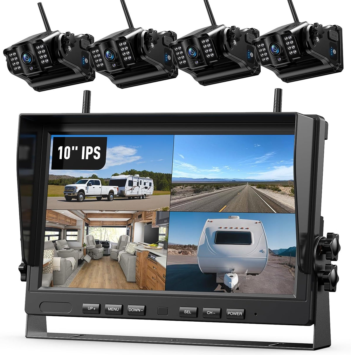 eRapta 4 Wireless Backup Camera Magnetic: 10.1" IPS Full-Size DVR Monitor, Install-Free RV Camera