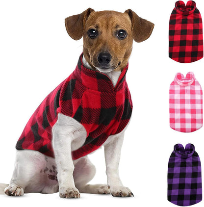 ASENKU PLAID Dog Fleece Vest & Pajamas - 3 Pack, Warm Winter Dog Coat, Jacket Pet Clothes for Small
