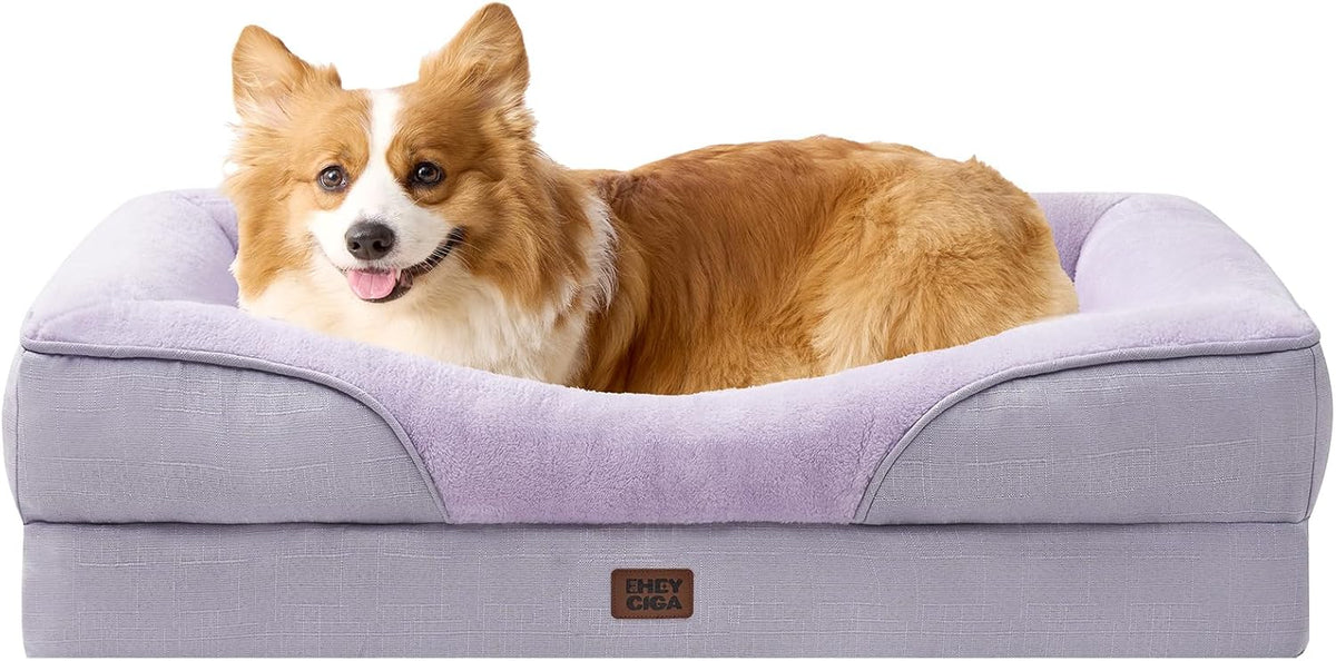 EHEYCIGA Memory Foam Dog Bed for Medium Size, Orthopedic Dog Sofa with Sides and Waterproof Liner