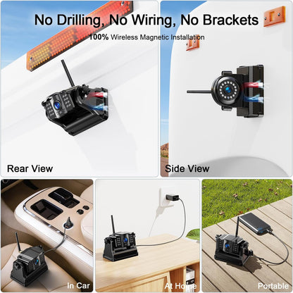 Fookoo 1080P 10" Magnetic Wireless Backup Camera 10" HD Split Screen Monitor,Rechargeable 2 Side