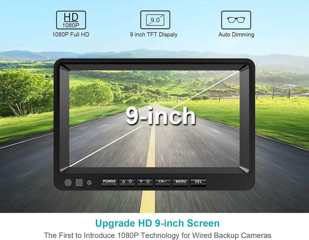 Fookoo ??HD Backup Camera System Kit, 9" 1080P Reversing Monitor+IP69 Waterproof Rear View Camera