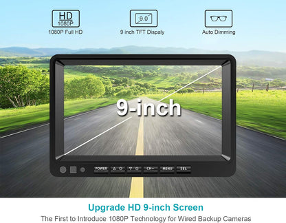 Fookoo ??HD Backup Camera System Kit, 9" 1080P Reversing Monitor+IP69 Waterproof Rear View Camera