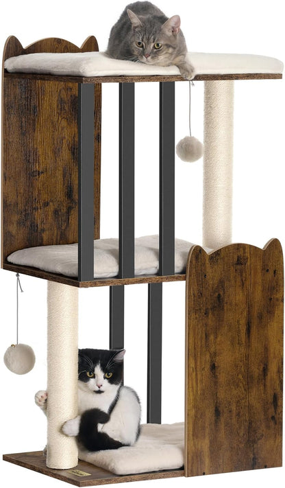 FourFurPets 35.4in 3-Tier Modern Cat Tree Tower Condo, Cat Scratch Posts for Indoor Cats, Big